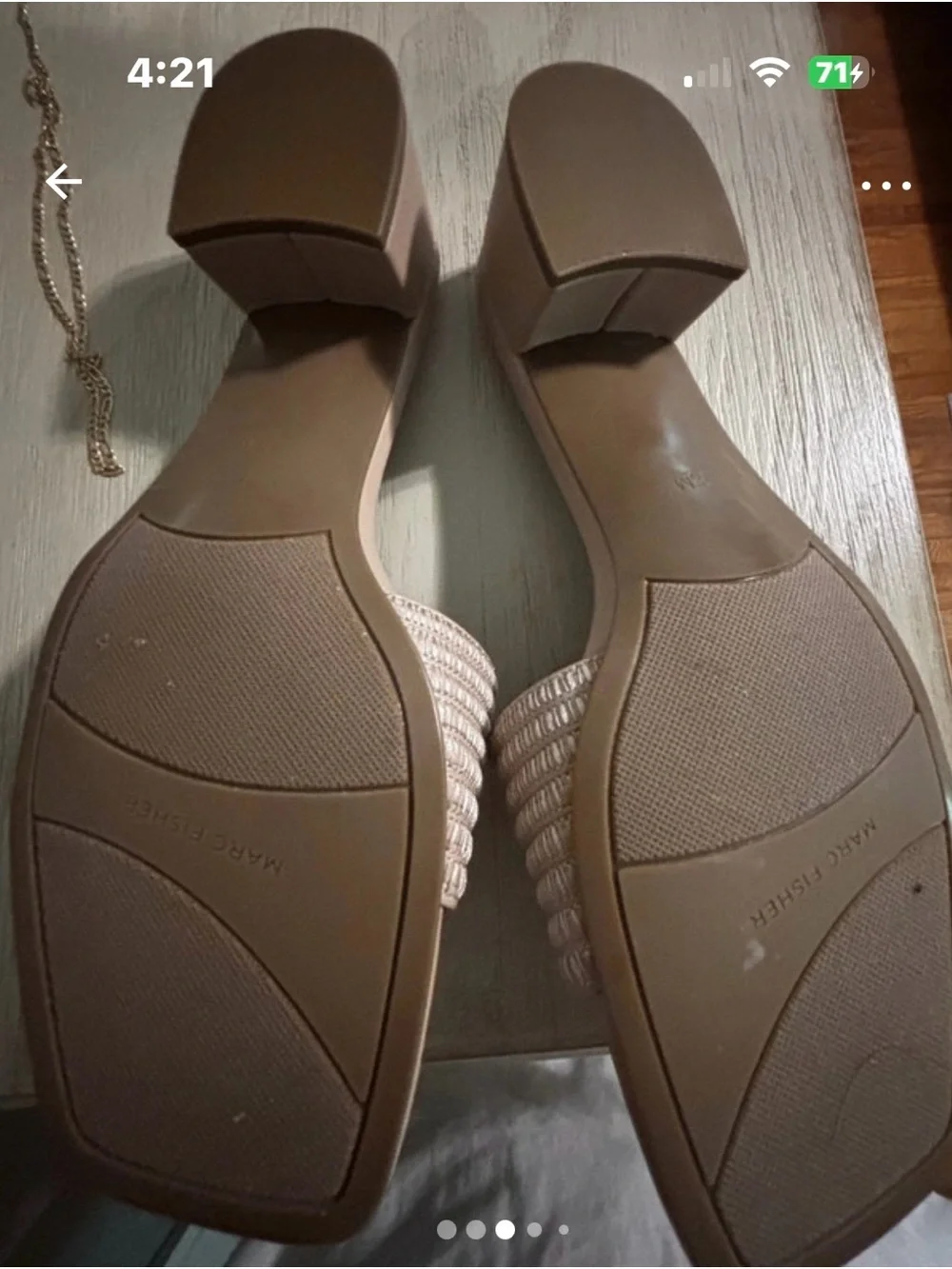 Marc Fisher Beige Woven Strap Block Heel Slides
